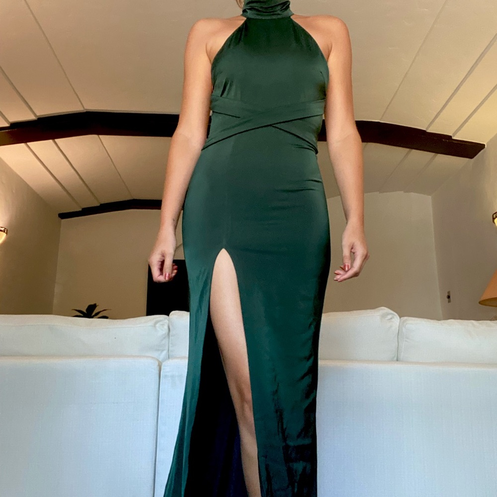 NBD Everett Halter Gown in Dark Green